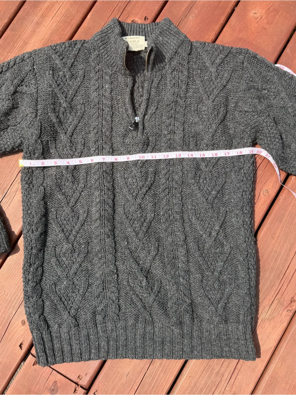 SAOL 100% Merino Wool Mens Zip Neck Fisherman Sweater SM - Picture 6 of 8